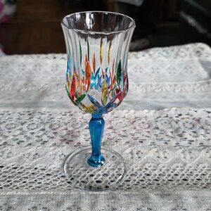 VINTAGE ZECCHIN Handmade Beveled Cut Opera Crystal Glass Blue Stem 6 Inch